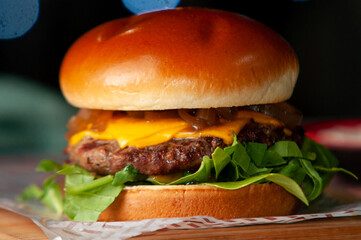hamburger on a wooden background