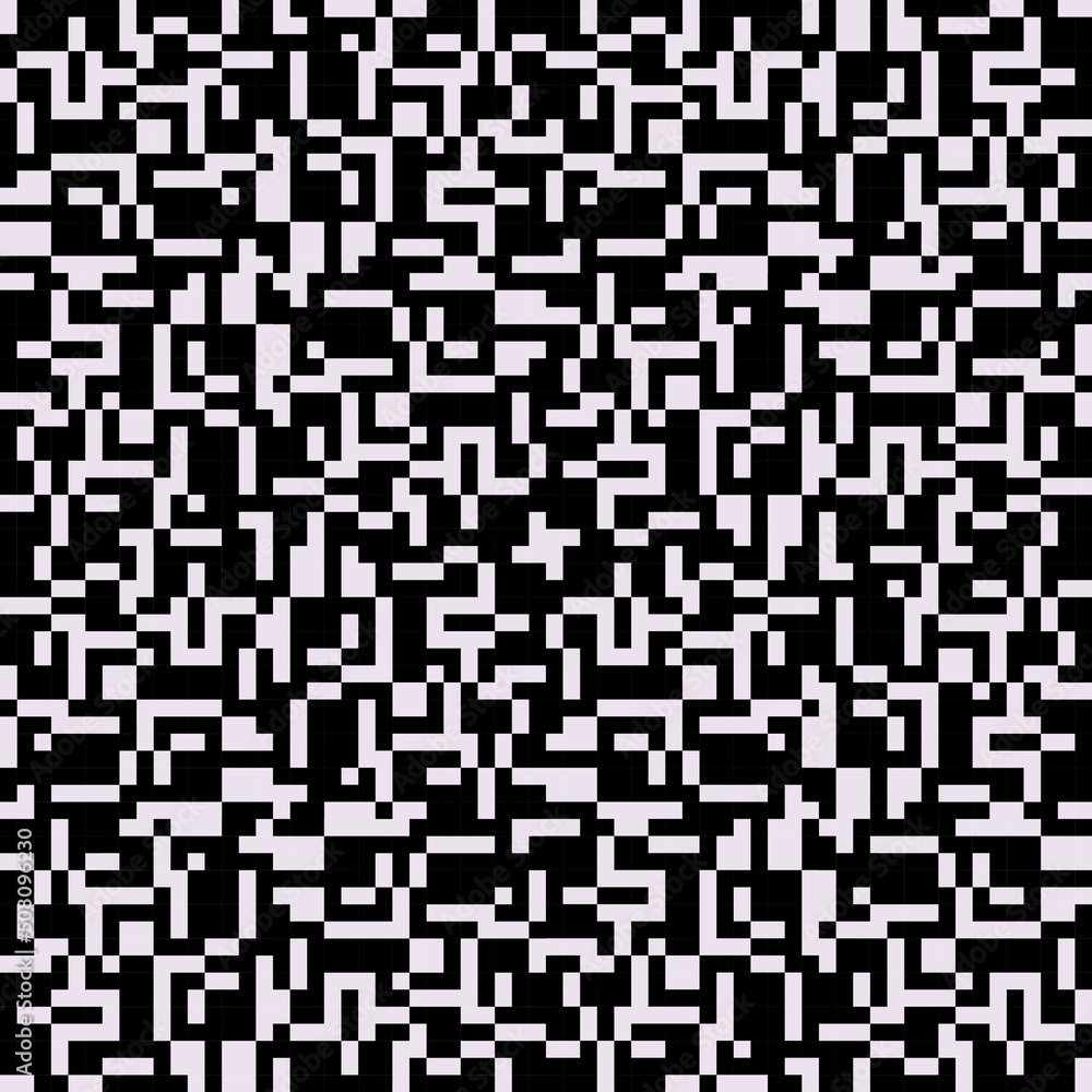 Poster Black-white cubes texture. Seamless canvas of abstract pixel rectangles.