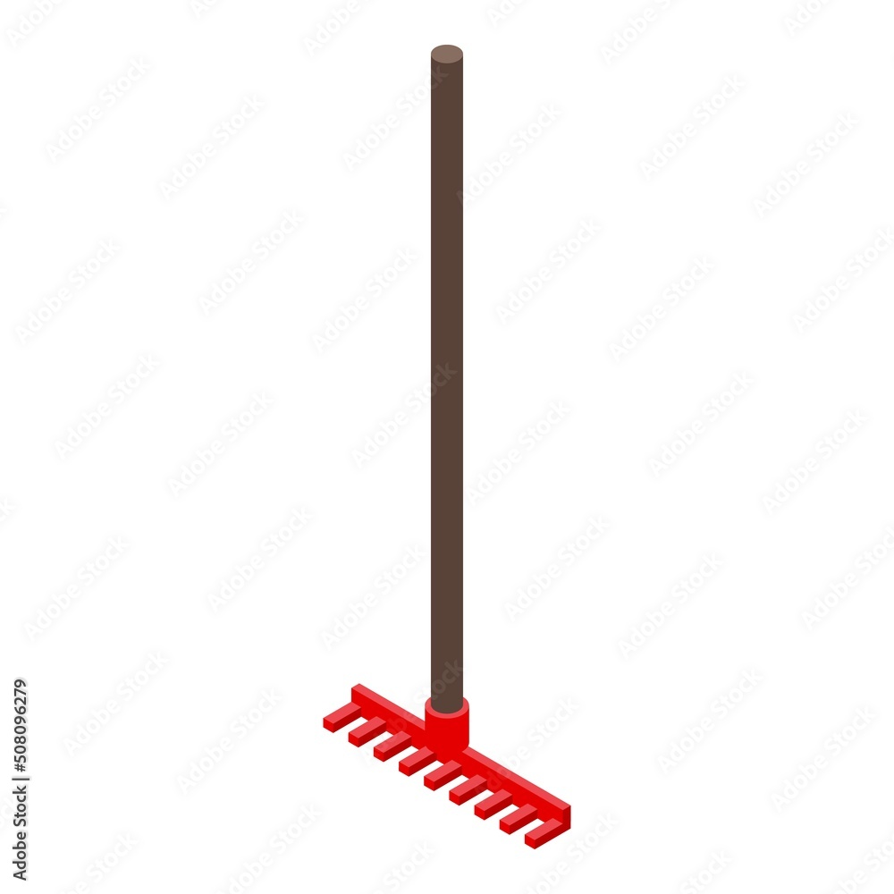 Poster farm rake icon isometric vector. dry field. wheat stack