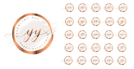 Calligraphy logo set with alphabet letters and Heart icon