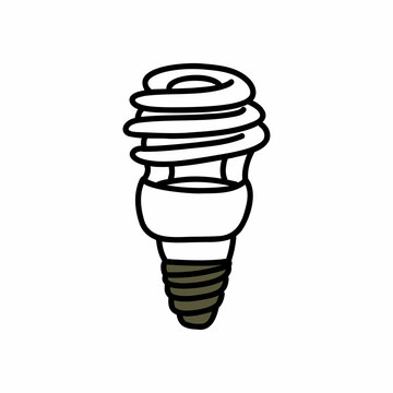 energy saving light bulb doodle icon, vector color line illustration
