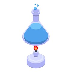 Burning flame flask icon isometric vector. Test experiment. Lab science