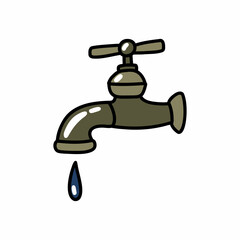 faucet with water doodle icon, vector color line illustration