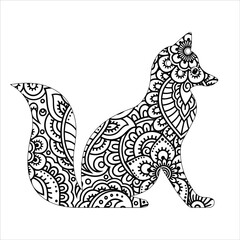 Fox mandala coloring page , animal mandala Design with Fox  for adult , logo , animal icon , t -shirt designs 