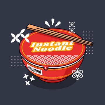 Japanese Instant Ramen Noodle in Red Bowl