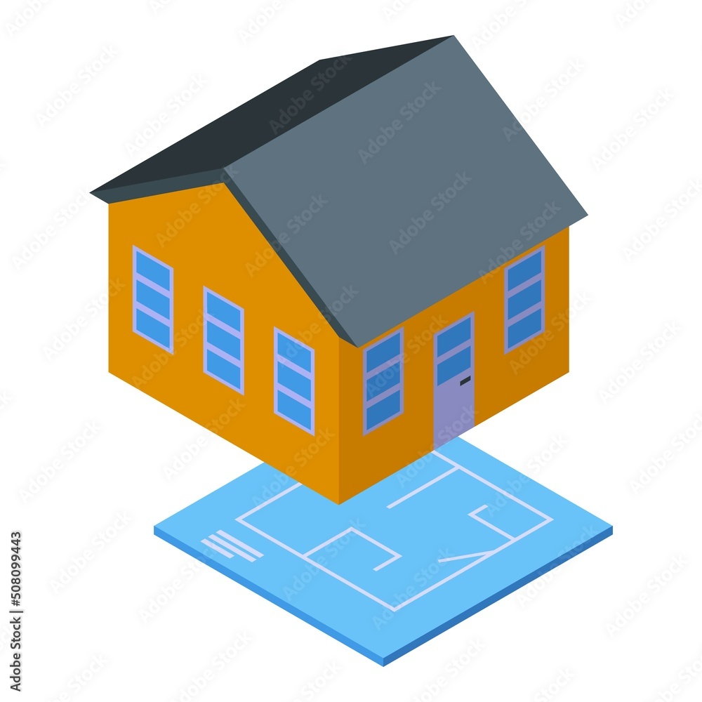 Poster house plan code icon isometric vector. work system. data script