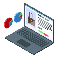 Laptop data icon isometric vector. Software code. Computer work