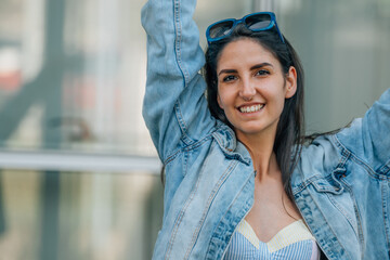 girl smiling happy looking at camera outdoors