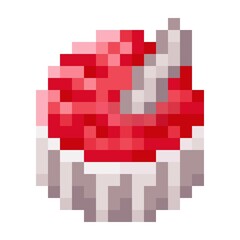 Strawberry ice cream cup pixel art. Vector illustration.