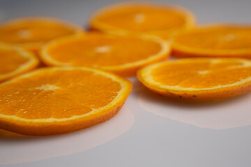 Fototapeta na wymiar Detail of orange circular cuts boards