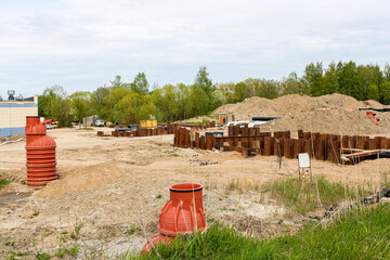 Preparation of infrastructure for a new bridge on the shore.