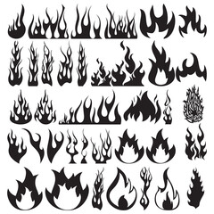 Fire flames, set icons, vector illustration