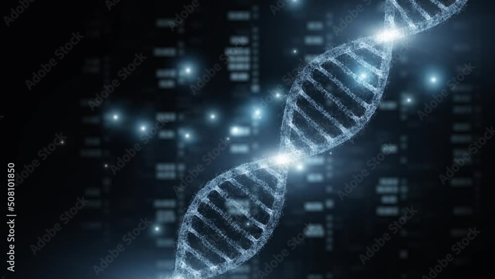 Poster 3d dna chain double helix data animation.