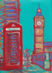 Big Ben and telephone in London, England art painting