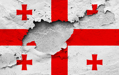 Graphic Concept of a damaged Flag of Georgia painted on a wall.