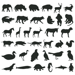 Set of animals silhouettes.Vector illustration.