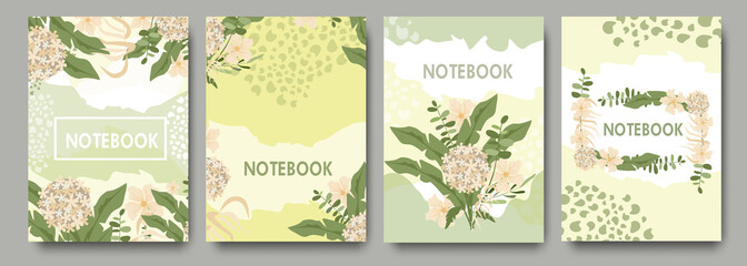 Set of cover designs for notebook, notepad, poster or banner, invitation with abstract plants and flowers, shapes and elements. vector