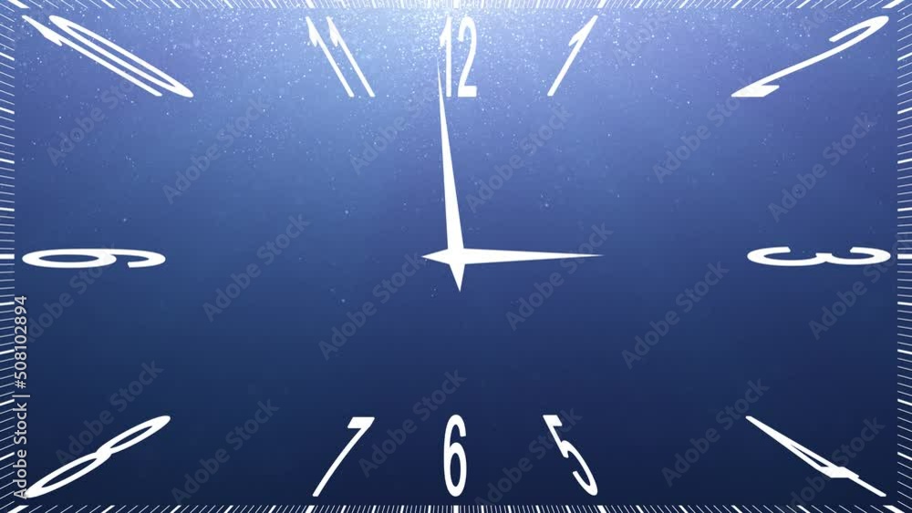 Poster blue glittering dots with infinity analog time clock animation.