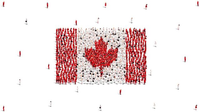 Canada Flag. A large group of people form to create the shape of the Canadian flag. 4K Animation Video.