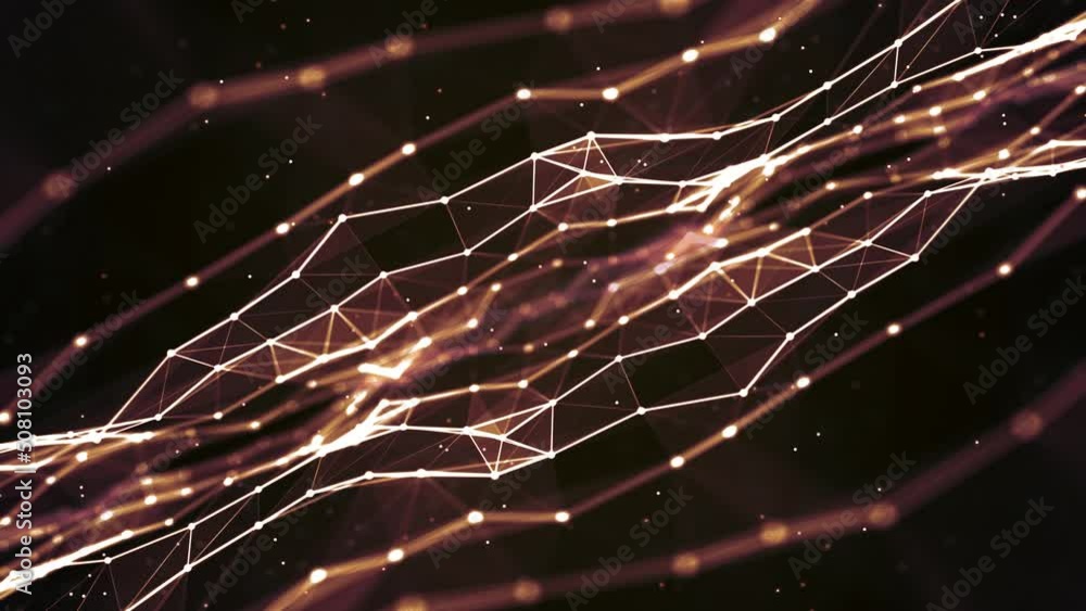 Poster animated glowing background. texture moving plexuses of lines, particles, dots. abstract dna chain. 