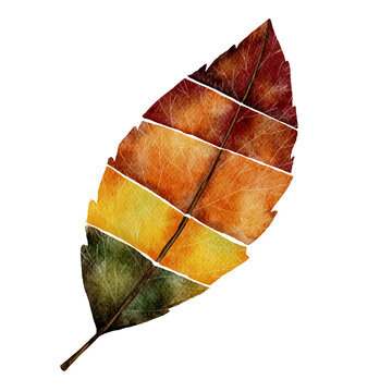 watercolor Autumn leaf , Digital hand paint muliticolour isolated leaf on white background, Natural elements for Thankgiving card or Invitation