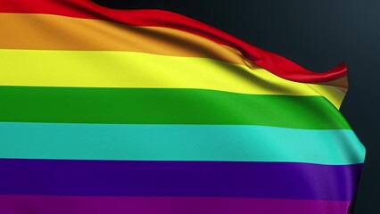 Gay Pride flag. LGBT tolerance. Diversity support. Gender equality. Rainbow 7 seven color stripe symbol of June festival celebration. Realistic 3D animation with rippled cotton texture.