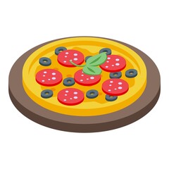 Pizza icon isometric vector. Wooden board. Wood kitchen