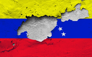 Graphic Concept of a damaged Flag of Venzuela painted on a wall.