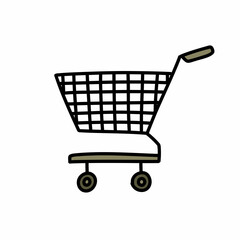 shopping cart doodle icon, vector color line illustration
