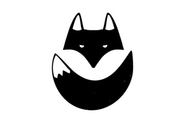 Black Fox head with tail logo. Vector illustration on a white background.