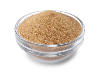 Brown sugar in glass bowl isolated on white