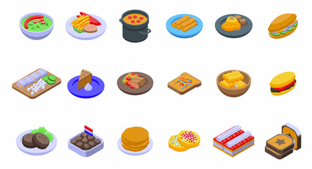 Dutch cuisine icons set isometric vector. Cheese dairy. Emmental gourmet