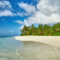 Travel, tourism and relaxation in the resort of the Maldives. Paradise tropical beach. Paradise tropical beach. The best place for holidays and health