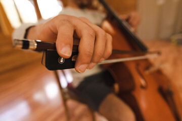 Close up cello player´s hand