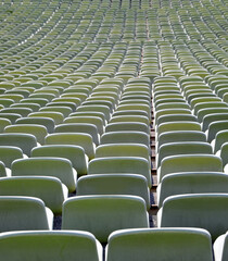 many free places without people on the bleachers in the empty stadium
