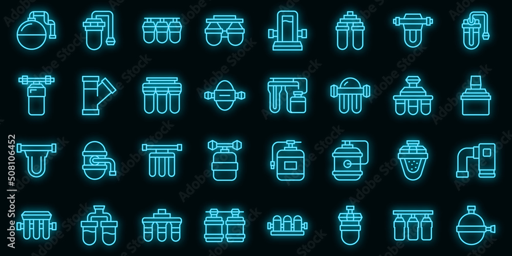 Aufkleber reverse osmosis system icons set outline vector. aqua filter. water reverse vector neon