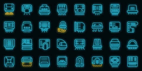 Automatic drying machine icons set outline vector. Air clean. Clean blower vector neon