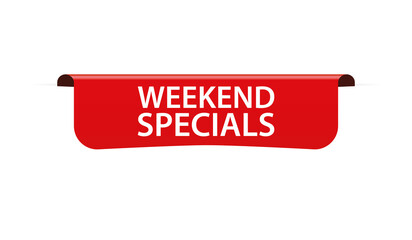 WEEKEND SPECIALS - vector illustration of red colored  label banner on white background	