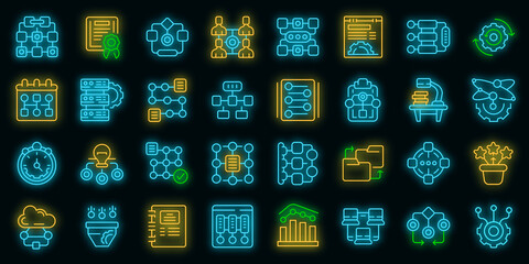 Workflow icons set outline vector. Sitemap plan. Hierarchy network vector neon
