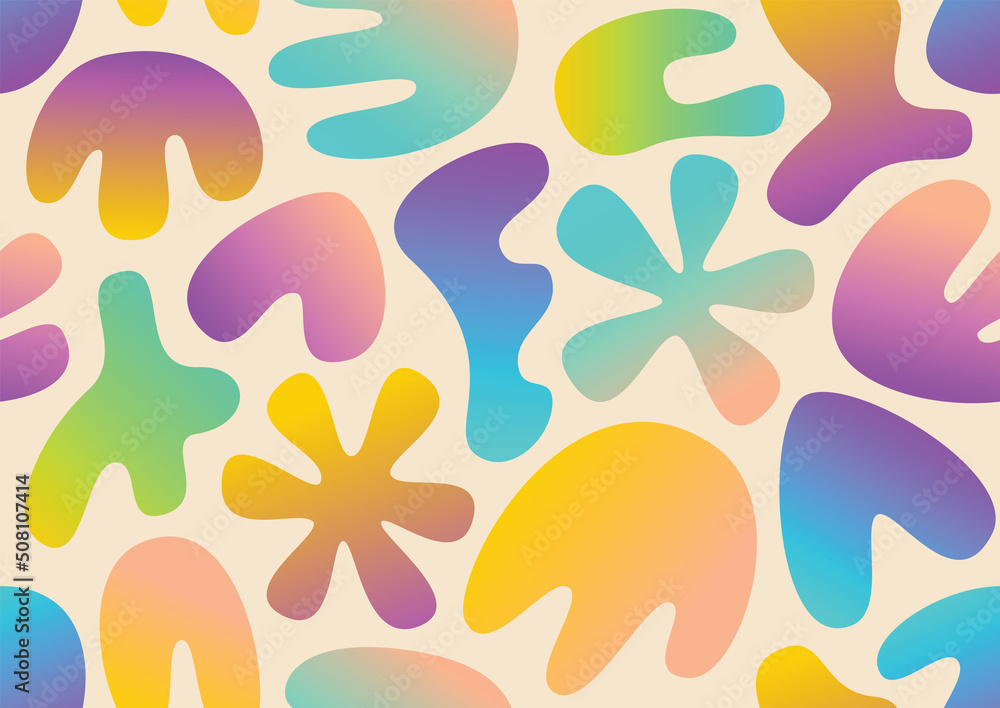 Wall mural various modern shapes and doodle objects gradient seamless pattern. trendy contemporary pattern.