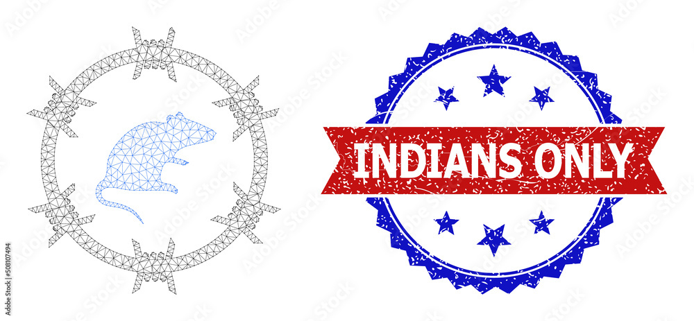 Poster mesh net rat arrest polygonal frame icon, and bicolor rubber indians only seal stamp. red seal has i