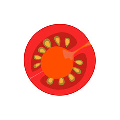 Sliced Tomato in cartoon style. Isolated vector.