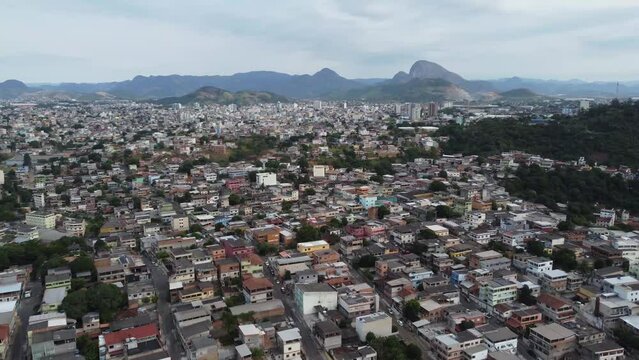 favela-style community city on the outskirts of Vitoria, Cariacica, Espirito Santo - aerial drone view