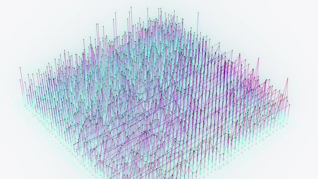 Rotation cyber blue purple particles graph big data connection innovation technology