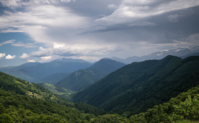green landscape of southwestern France in the Pyrenees mountains