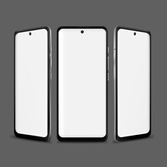 Realistic Detailed 3d Smartphone Mockup Set on a Grey. Vector illustration of Mobile Phone Empty Screen Device