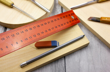 Metal ruler. Ruler angle. Ruler in centimeters for construction work close-up.