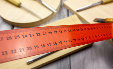 Metal ruler. Ruler angle. Ruler in centimeters for construction work close-up.