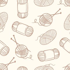 Pattern needlework sewing knitting brown doodle on beige background Vector illustration in doodle style