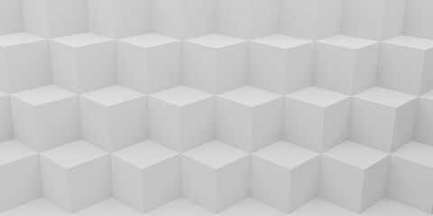 Abstract Cube Panoramic Background. White Graphic Design. 3D ilustration.
